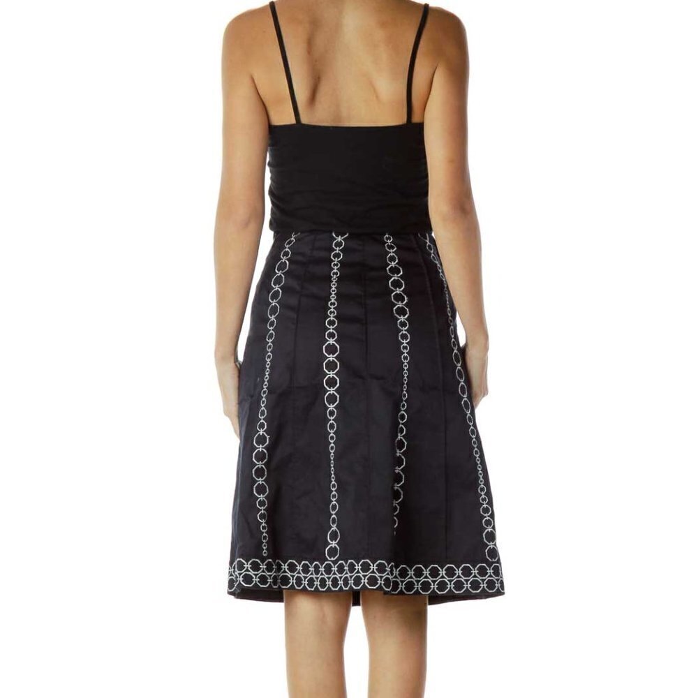 Ann Taylor Navy Silver Embroidered A-Line Skirt - Picture 3 of 3